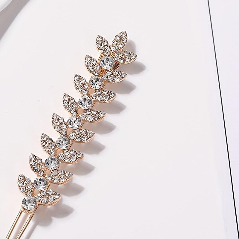 Rhinestone Leaf Hair Clip for Women