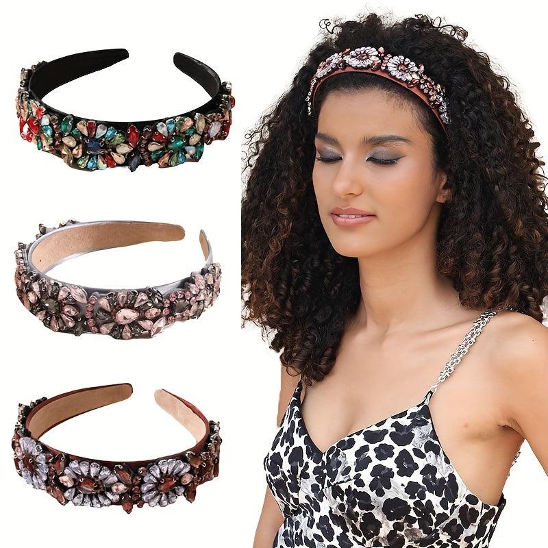 Baroque Rhinestone Headband Wide Head Hoop Glitter Headdress Hair Band