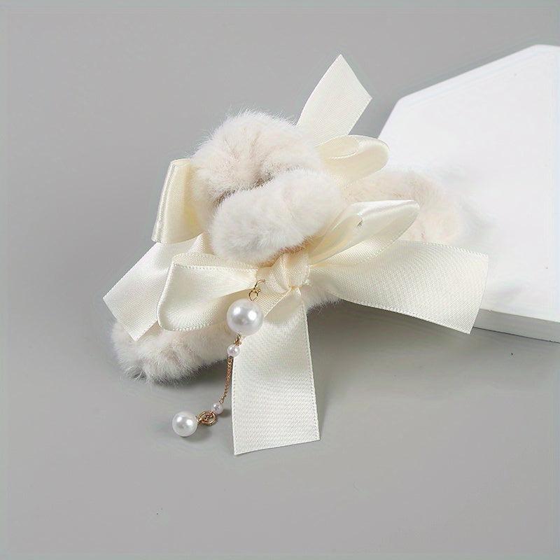 Christmas Style Hair Claw Plush Hair Clip Bowknot Decor Ponytail Holder