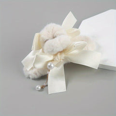Christmas Style Hair Claw Plush Hair Clip Bowknot Decor Ponytail Holder