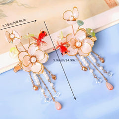 Vintage Flower Leaf Tassel Hairpin Chinese Style Hanfu Hairclip