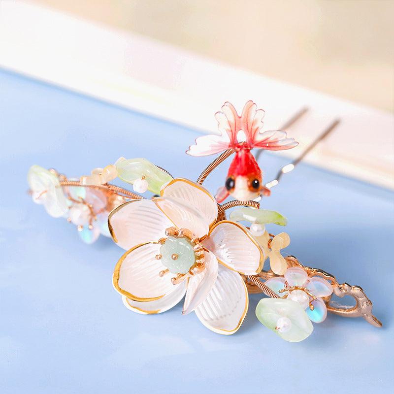 Vintage Flower Leaf Tassel Hairpin Chinese Style Hanfu Hairclip