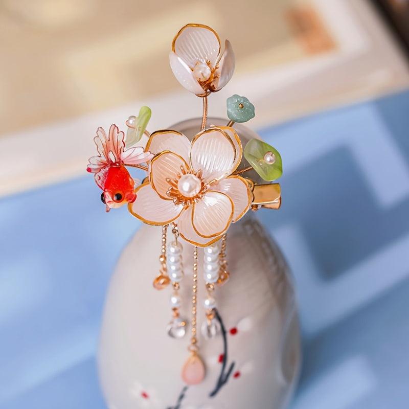Vintage Flower Leaf Tassel Hairpin Chinese Style Hanfu Hairclip
