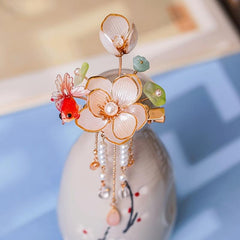 Vintage Flower Leaf Tassel Hairpin Chinese Style Hanfu Hairclip