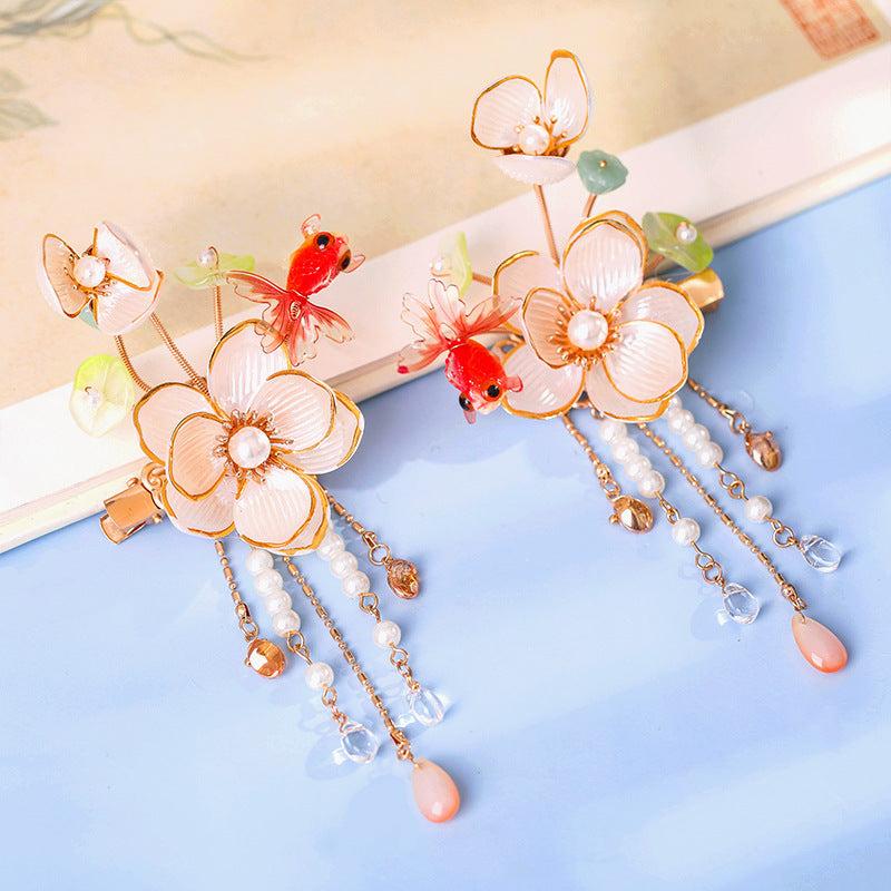 Vintage Flower Leaf Tassel Hairpin Chinese Style Hanfu Hairclip