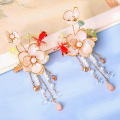 Vintage Flower Leaf Tassel Hairpin Chinese Style Hanfu Hairclip