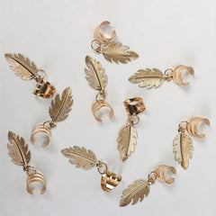 10pcs Golden Hair Ring For Dreadlock Feather Shaped Hair Braids Ring Style