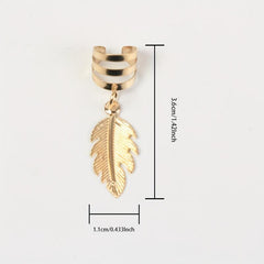 10pcs Golden Hair Ring For Dreadlock Feather Shaped Hair Braids Ring Style