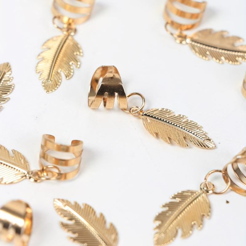 10pcs Golden Hair Ring For Dreadlock Feather Shaped Hair Braids Ring Style