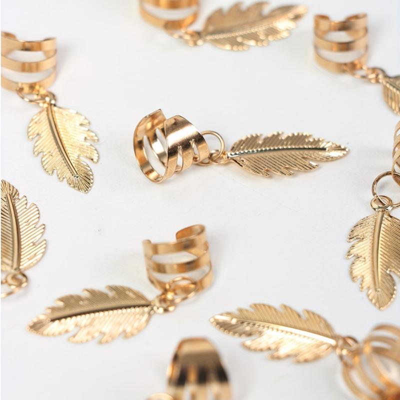 10pcs Golden Hair Ring For Dreadlock Feather Shaped Hair Braids Ring Style