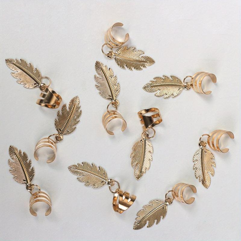 10pcs Golden Hair Ring For Dreadlock Feather Shaped Hair Braids Ring Style