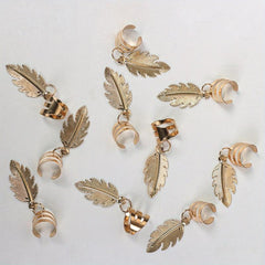 10pcs Golden Hair Ring For Dreadlock Feather Shaped Hair Braids Ring Style