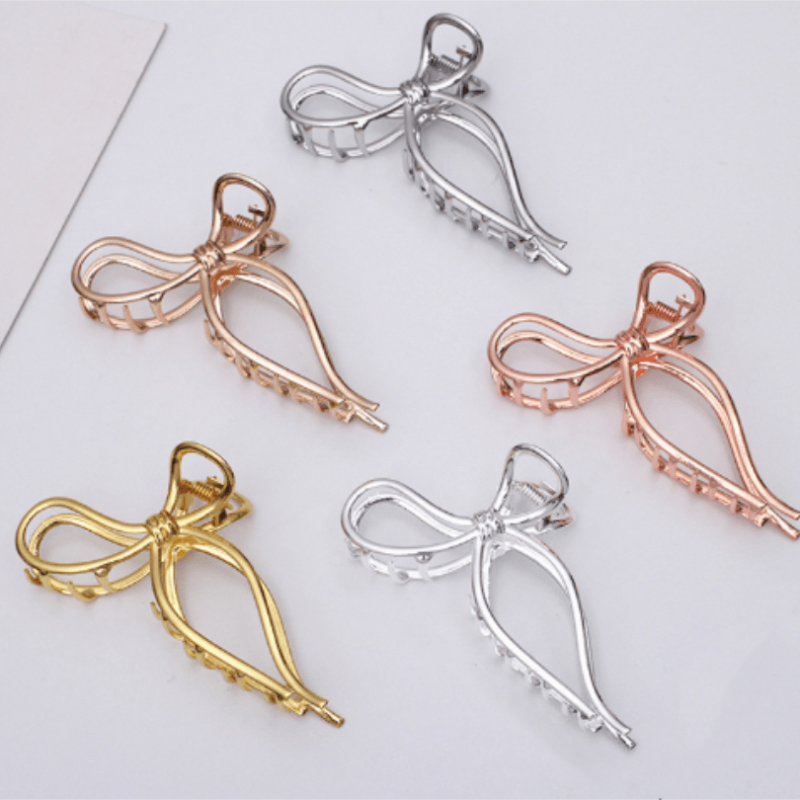 5pcs Metallic Bow Shaped Hair Claw Clip Non-slip Hair Claw for Thick Thin Hair