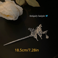 Liquid Metal Butterfly Shape Hairpin Silvery Hair Stick Ponytail Holder