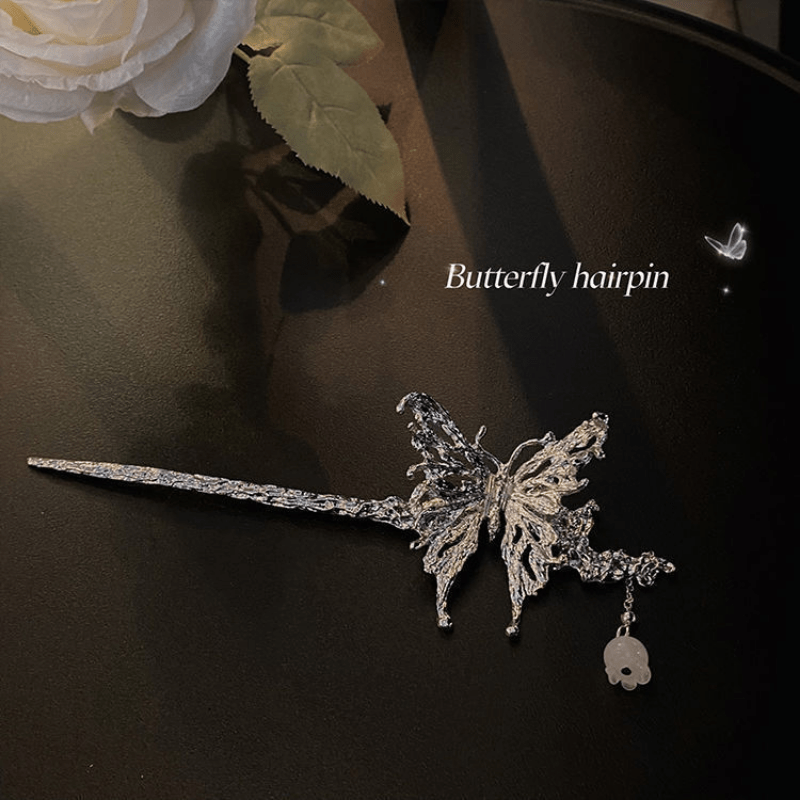 Liquid Metal Butterfly Shape Hairpin Silvery Hair Stick Ponytail Holder