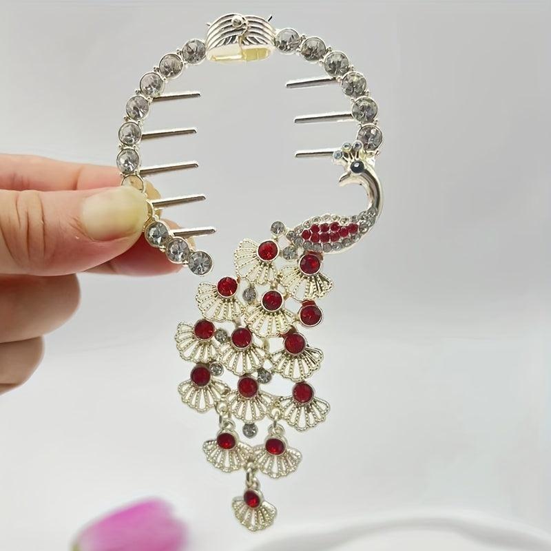 Peacock Rhinestone Hair Clip Ponytail Buckle Head Hair Claw