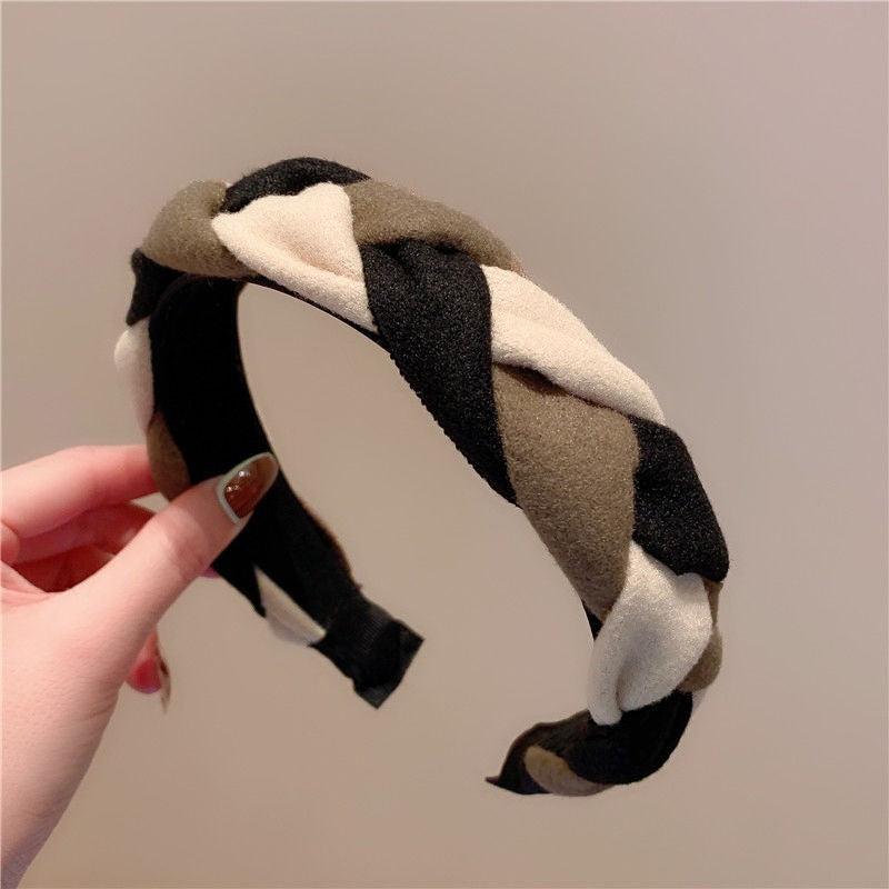 Vintage Block Headband Braided Twist Hair Band Women's Headdress