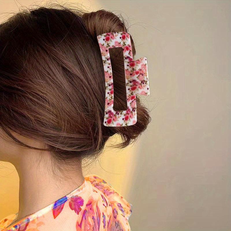 Rose Flower Pattern Hair Claw Ponytail Holder Hair Accessory