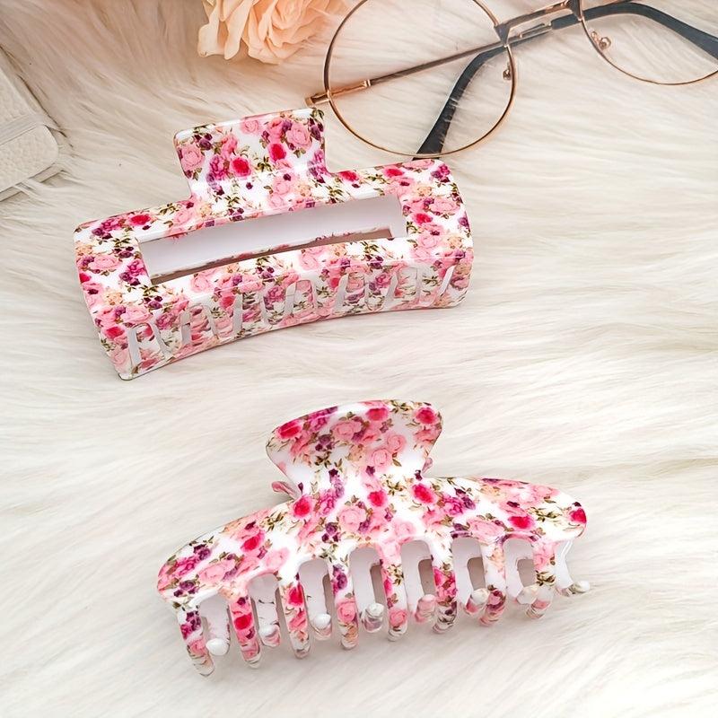 Rose Flower Pattern Hair Claw Ponytail Holder Hair Accessory