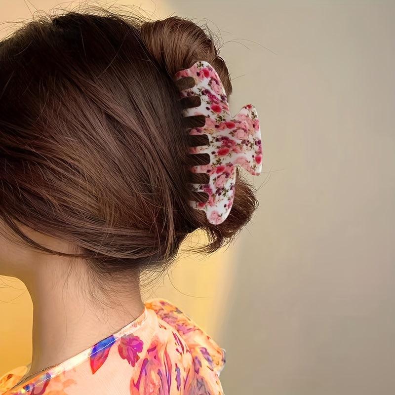 Rose Flower Pattern Hair Claw Ponytail Holder Hair Accessory