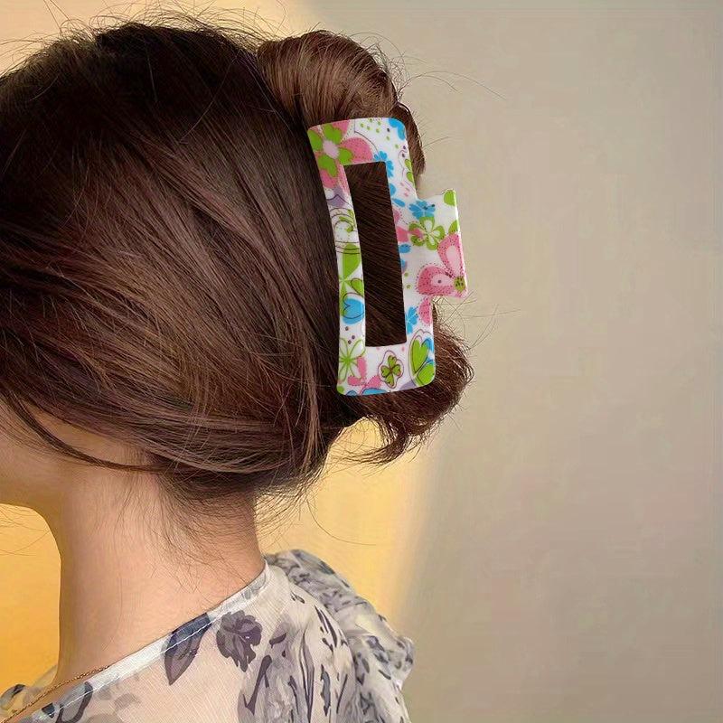 Rose Flower Pattern Hair Claw Ponytail Holder Hair Accessory