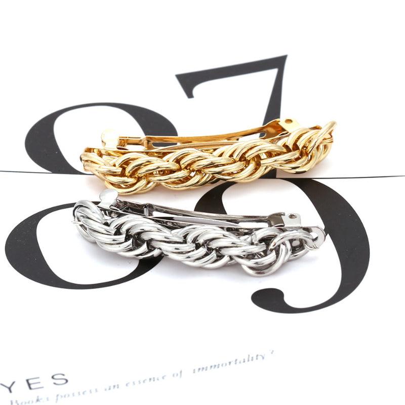 Twisted Punk Hair Clip Golden Silver Geometric Hairpin Chain Barrette