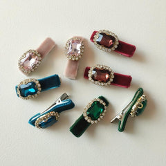 Vintage Velvet Rhinestone Hair Clips Head Jewelry Set