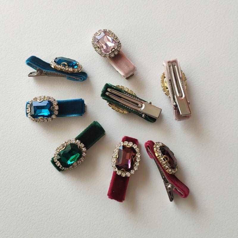 Vintage Velvet Rhinestone Hair Clips Head Jewelry Set
