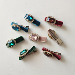 Vintage Velvet Rhinestone Hair Clips Head Jewelry Set