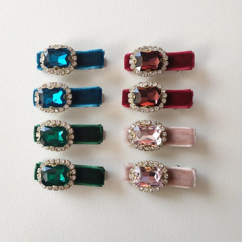 Vintage Velvet Rhinestone Hair Clips Head Jewelry Set