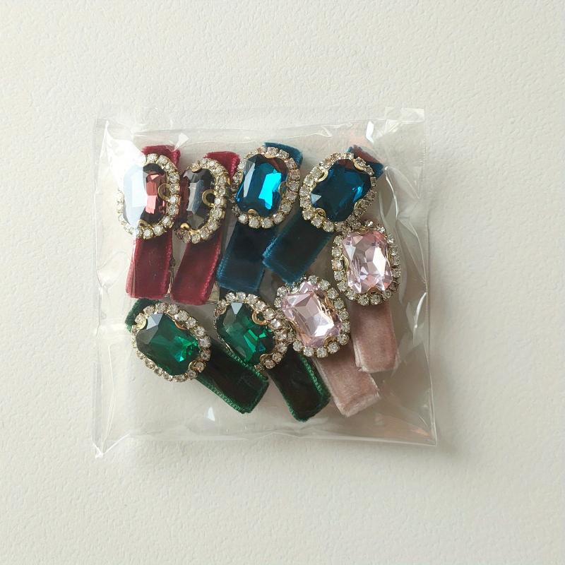 Vintage Velvet Rhinestone Hair Clips Head Jewelry Set