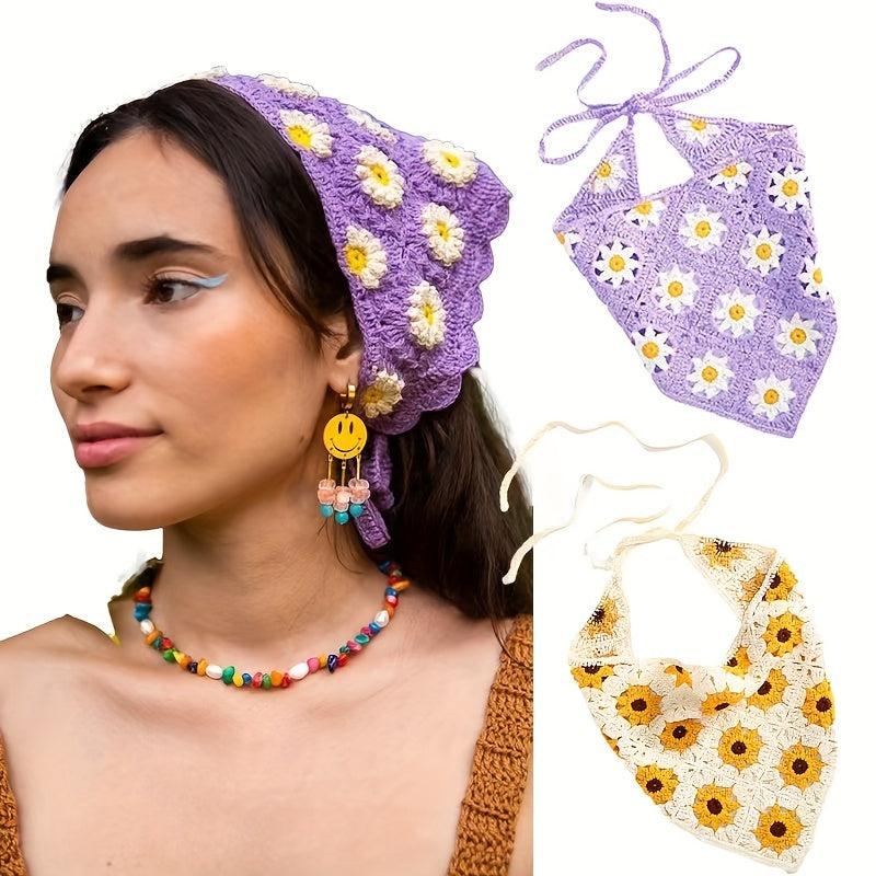 Boho Style Hand Woven Flowers Headband Hair Scarf