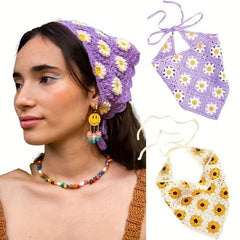 Boho Style Hand Woven Flowers Headband Hair Scarf