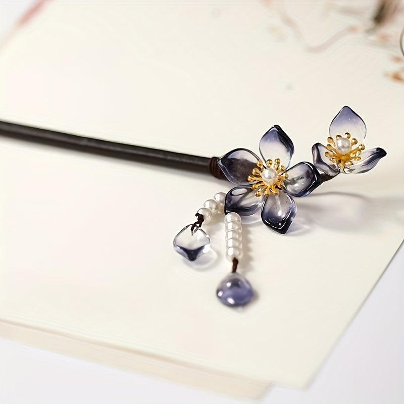 Vintage Chinese Hair Chignon Tassel Hair Pin Traditional Flowers Hair Fork