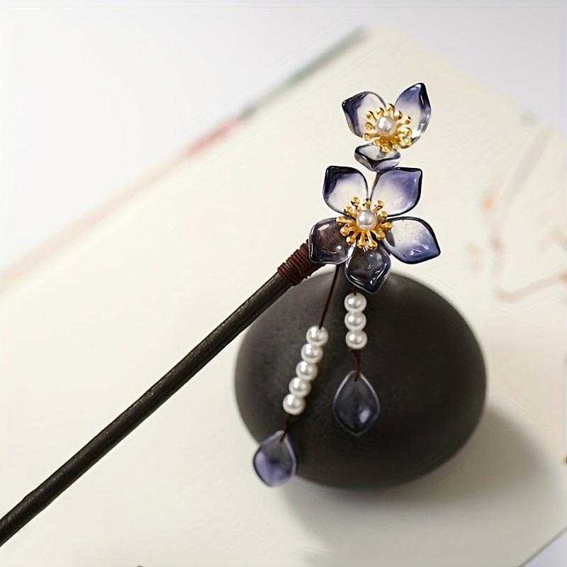 Vintage Chinese Hair Chignon Tassel Hair Pin Traditional Flowers Hair Fork