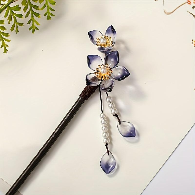 Vintage Chinese Hair Chignon Tassel Hair Pin Traditional Flowers Hair Fork