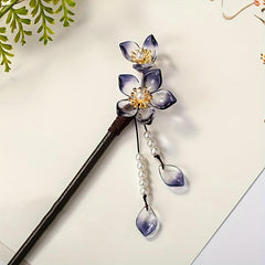 Vintage Chinese Hair Chignon Tassel Hair Pin Traditional Flowers Hair Fork