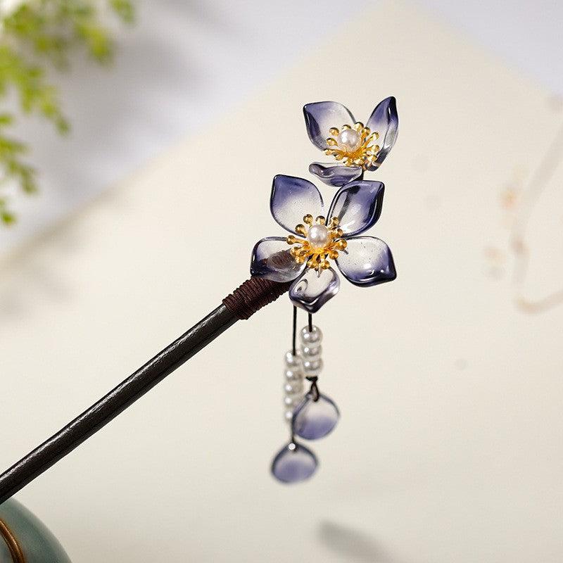Vintage Chinese Hair Chignon Tassel Hair Pin Traditional Flowers Hair Fork