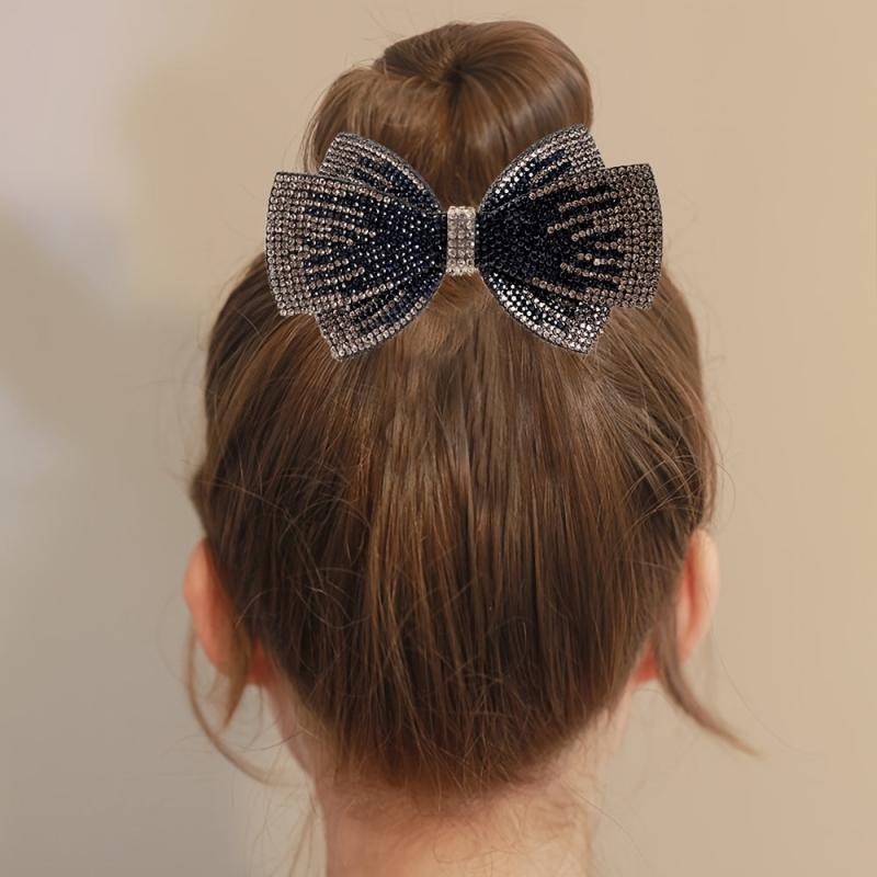 Double Layer Bow Rhinestone Hair Clip Metal Retro Barrette Hairpin