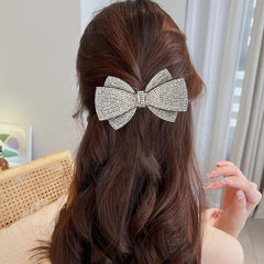 Double Layer Bow Rhinestone Hair Clip Metal Retro Barrette Hairpin