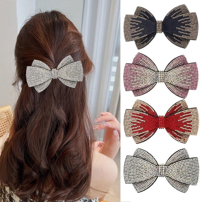 Double Layer Bow Rhinestone Hair Clip Metal Retro Barrette Hairpin
