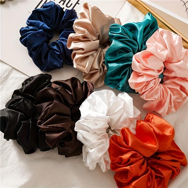 8pcs Soft Silky Scrunchies Hair Tie Satin Hair Rope Large Ponytail Holder