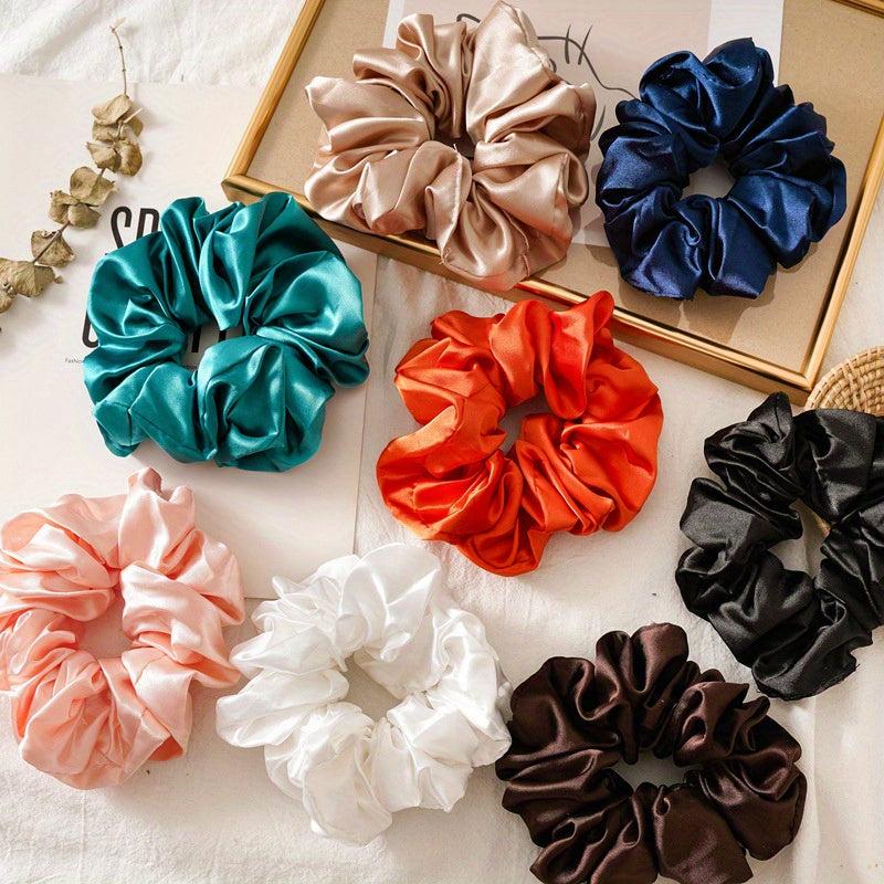 8pcs Soft Silky Scrunchies Hair Tie Satin Hair Rope Large Ponytail Holder
