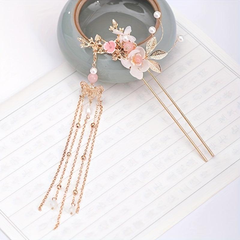 Ancient Style Hairpin With Tassel Flower Costume Headdress Hair Accessories