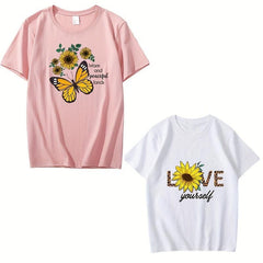 4pcs Butterfly Sunflower Iron-on Heat Transfer Stickers DIY Clothing T Shirt