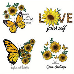 4pcs Butterfly Sunflower Iron-on Heat Transfer Stickers DIY Clothing T Shirt