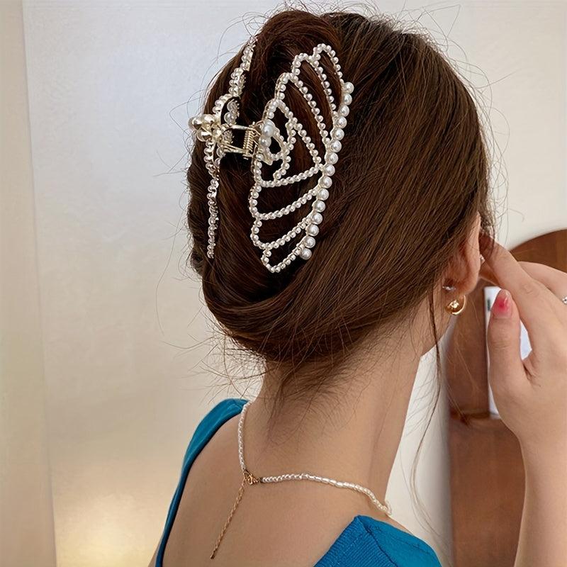Faux Pearl Hair Claw Sweet Female Back Head Hair Clip Shark Claw Hair Accessory