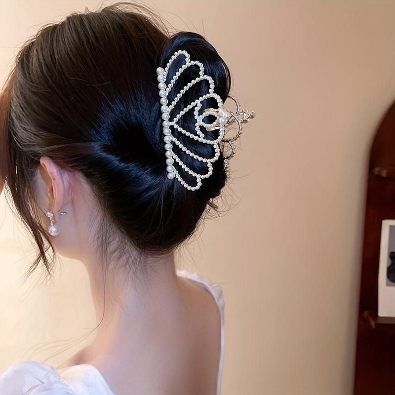 Faux Pearl Hair Claw Sweet Female Back Head Hair Clip Shark Claw Hair Accessory