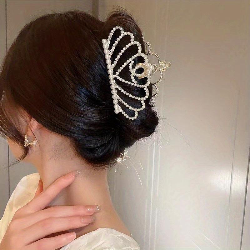 Faux Pearl Hair Claw Sweet Female Back Head Hair Clip Shark Claw Hair Accessory