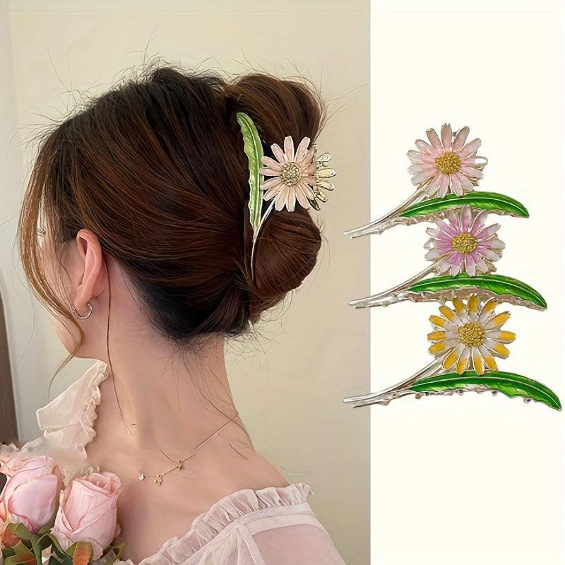Enamel Painted Flower Hair Claw Shark Claw Large Hair Accessories